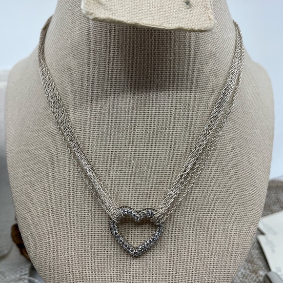 Vintage Diamonique Multi-Strand Necklace with Heart Pendant 16-18" Adjustable - Picture 3 of 15